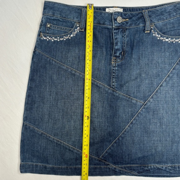 White House Black Market denim rhinestones patchwork mini skirt - Picture 7 of 7